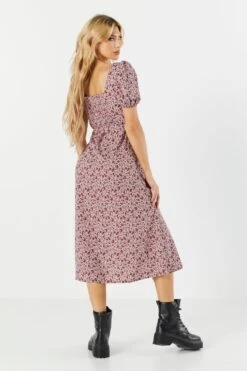 Purple Floral Slit Milkmaid Midi Dress -Mini Aura Shop 073103031076 55 1