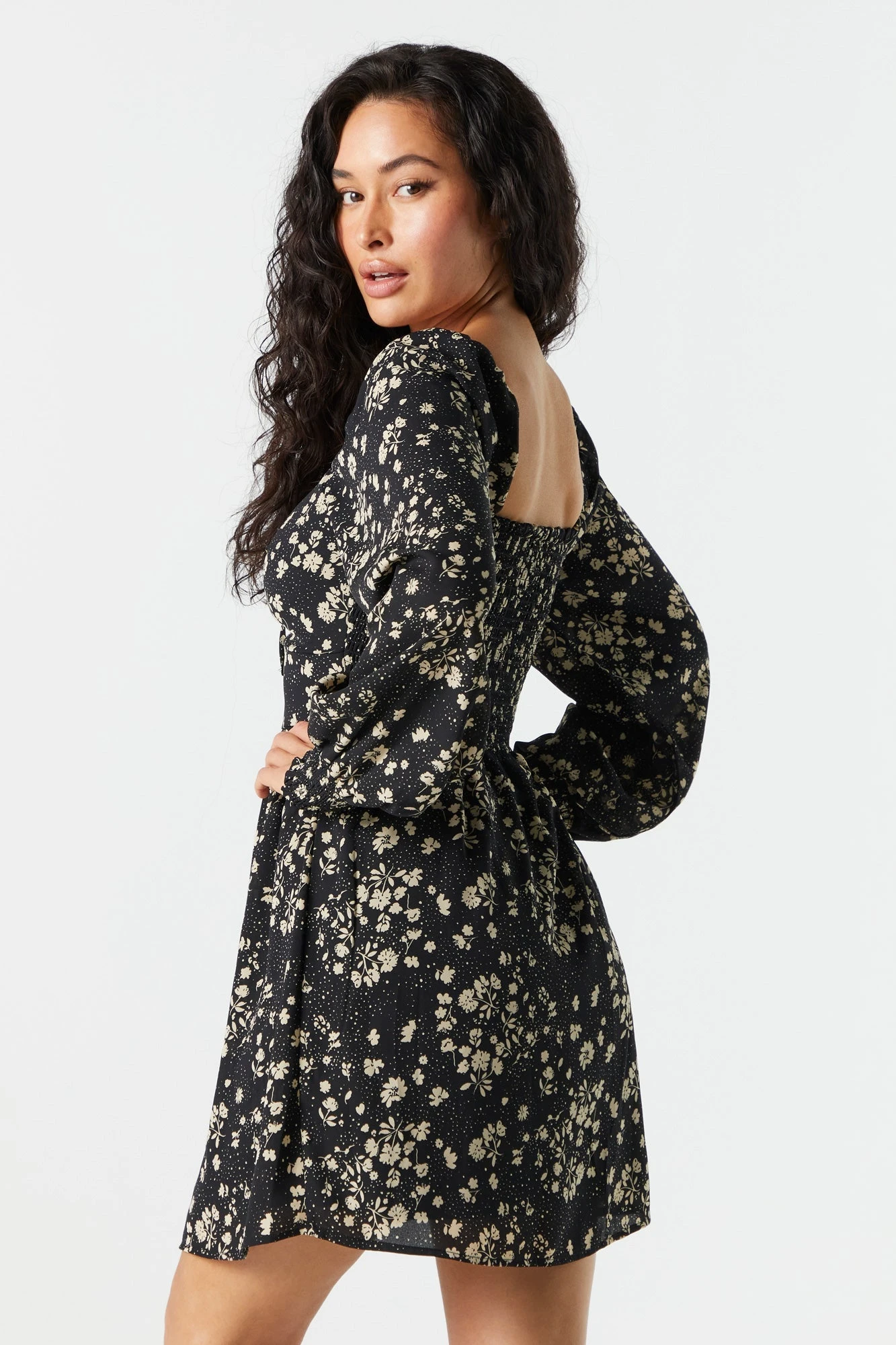 Black Smocked Milkmaid Long Sleeve Dress 4 Black Smocked Milkmaid Long Sleeve Dress - Image 2