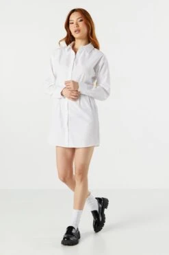 Button-Up Long Sleeve Shirt Dress -Mini Aura Shop 073203033736 10 2