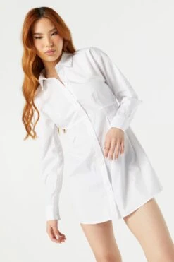 Button-Up Long Sleeve Shirt Dress -Mini Aura Shop 073203033736 10 3
