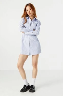 Button-Up Long Sleeve Shirt Dress -Mini Aura Shop 073203033736 45 2 1