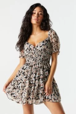 Mini Aura Shop 24 Floral Smocked Short Sleeve Tiered Dress