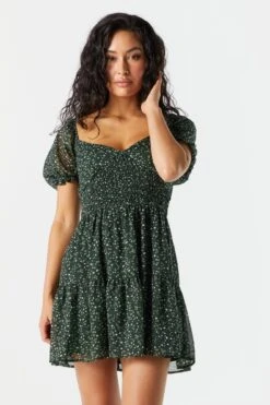 Smocked Short Sleeve Tiered Dress