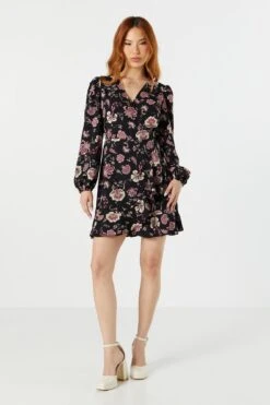 Floral Print Long Sleeve Wrap Dress -Mini Aura Shop 073226313742 01 2 0a06764b 6039 4811 8d4a 1033d4e64fac 2
