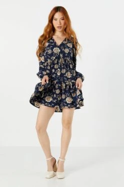 Navy Floral Long Sleeve Tiered Babydoll Dress -Mini Aura Shop 073226313743 41 2 5cba3e12 bd59 4cef 984a b11f5b3f2229