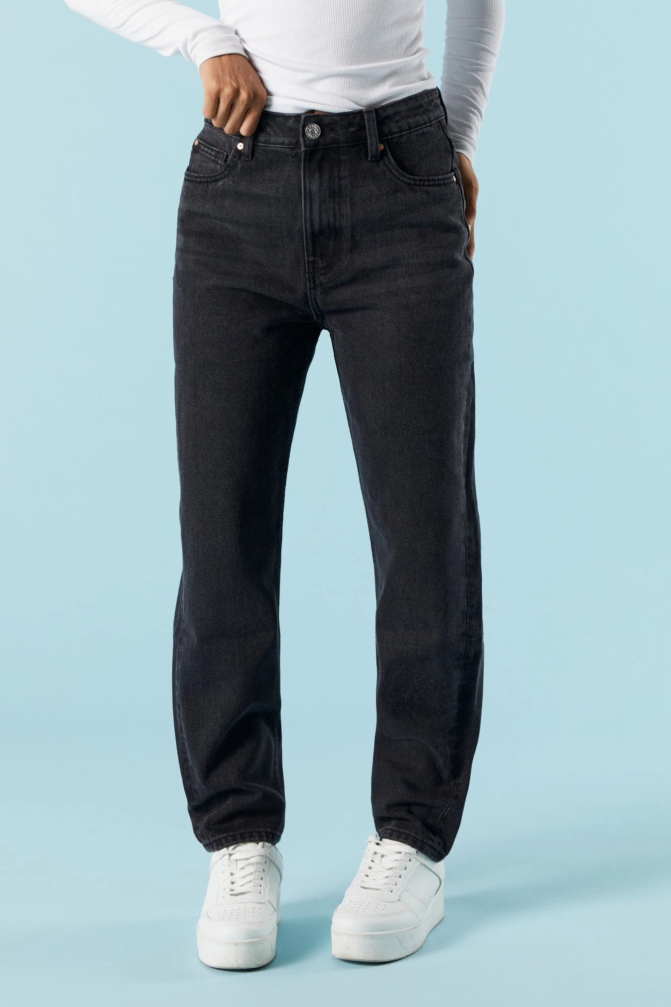 Black Wash Denim Mom Jean 4 Black Wash Denim Mom Jean - Image 2
