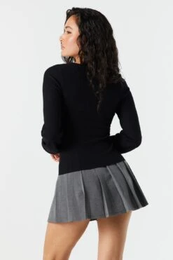 Scoop Neck Balloon Sleeve Ribbed Sweater -Mini Aura Shop 078524854113 01 1