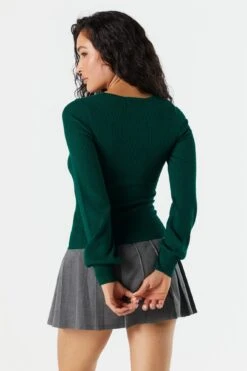 Scoop Neck Balloon Sleeve Ribbed Sweater -Mini Aura Shop 078524854113 33 1