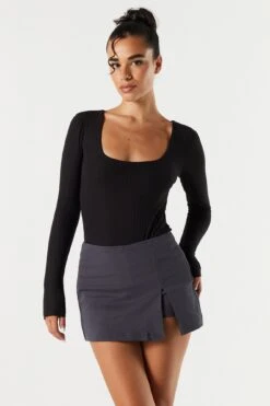 Ribbed Square Neck Long Sleeve Bodysuit