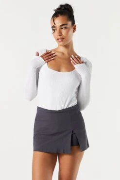 Ribbed Square Neck Long Sleeve Bodysuit -Mini Aura Shop 079003039324 10