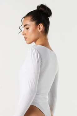 Ribbed Square Neck Long Sleeve Bodysuit -Mini Aura Shop 079003039324 10 3