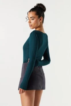 Ribbed Square Neck Long Sleeve Bodysuit -Mini Aura Shop 079003039324 33 1