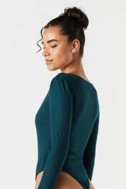 Ribbed Square Neck Long Sleeve Bodysuit -Mini Aura Shop 079003039324 33 3