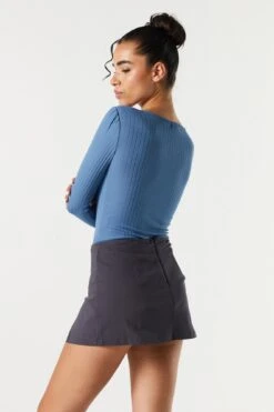 Ribbed Square Neck Long Sleeve Bodysuit -Mini Aura Shop 079003039324 39 1
