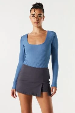 Ribbed Square Neck Long Sleeve Bodysuit -Mini Aura Shop 079003039324 39